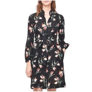 Rebecca Taylor Black Ikat Tulip Print Silk Shirt Dress Size 2